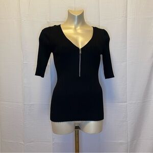 Express Black Fitted Zippered Blouse 3/4 Sleeve